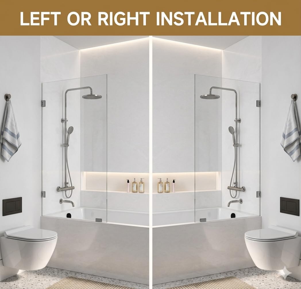 26" W x 52" H Frameless Shower Glass Panel,Single Fixed Bathtub Shower Door | with 1/4"(6mm) SGCC Tempered Glass, Bathtub Glass Panel with Explosion-Proof Film in Matte Black Matte Black 26"W x 52"H
