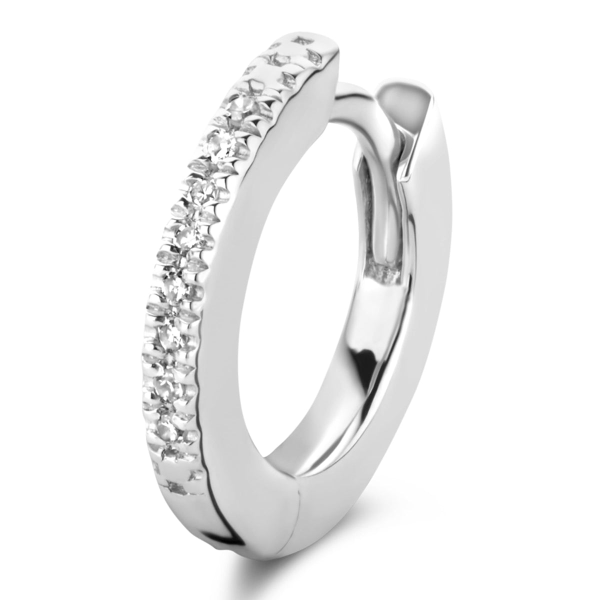 DPT ANTWERP Circle (Single) Hugger | Natural White Diamond 8 pc | Silver Rhodium| 925 Sterling Silver | 12.00 x 12.00 mm | Hoop