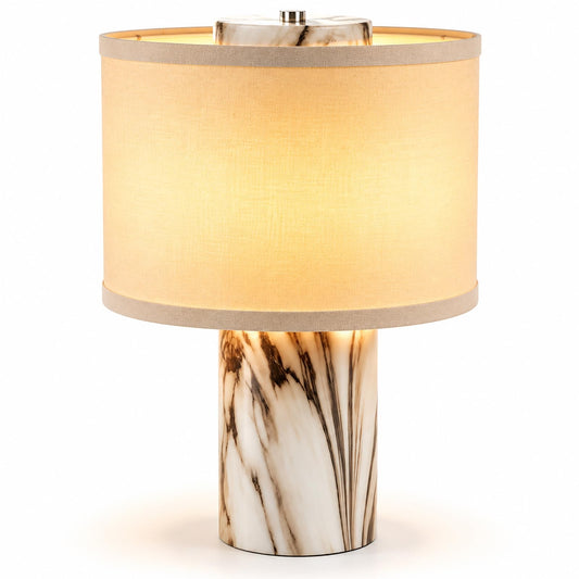 Marble Touch Lamp with Faux Marble Finish, 3-Way Dimmable Bedside Table Lamp for Bedroom, Nightstand & Living Room, Office, LED Bulb Included