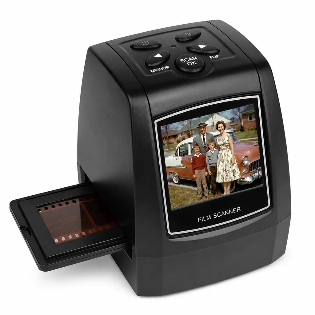 Memory Vault Box Negative Scanner, Converts 135 Film & Slides to Digital | Film scanner converts 35mm Slide & Negatives into JPEG Photos, Slide Scanner with LCD Screen, Auto Enhancement, Easy to Use