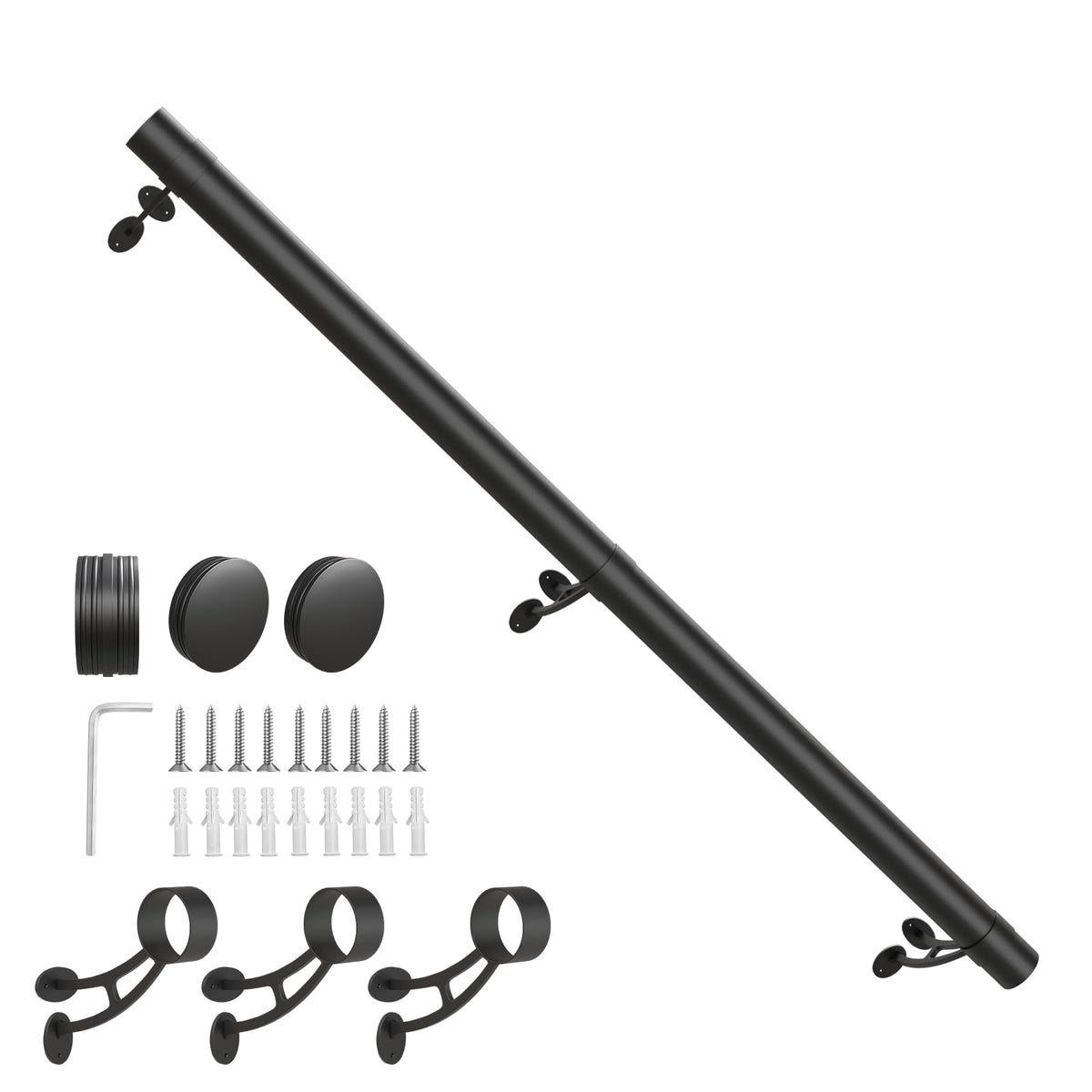 Bar Foot Rail Kit 4ft / 6ft / 8ft - Stainless Steel Complete Wall Mounted Bar Foot Rest - Matte Black Foot Rail System with Tubing, Wall Brackets, End Caps & Internal Connector