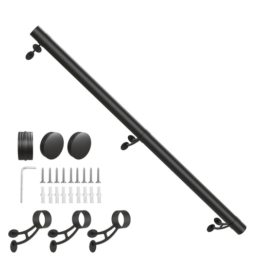 Bar Foot Rail Kit 4ft / 6ft / 8ft - Stainless Steel Complete Wall Mounted Bar Foot Rest - Matte Black Foot Rail System with Tubing, Wall Brackets, End Caps & Internal Connector