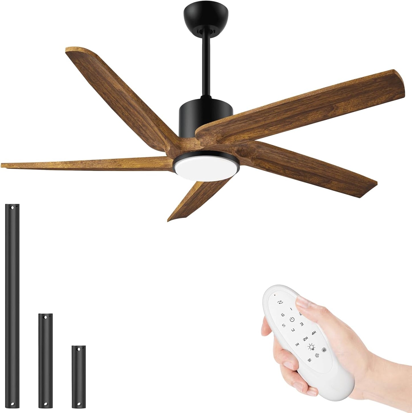 52 Inch DC Ceiling Fans with Lights and Remote, Outdoor Ceiling Fan for Patios Waterproof with Lights and 3 Downrods, High cfm 5 Blades Wood Modern