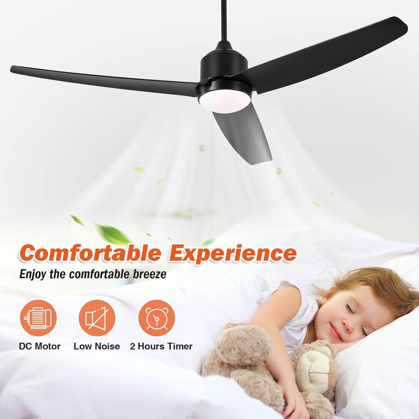 Waterproof Outdoor Ceiling-Fan with Light - 52&#34; Modern Ceiling Fans with 3 Colors LED Light, App & Remote Control, Quiet DC Motor, for Patios