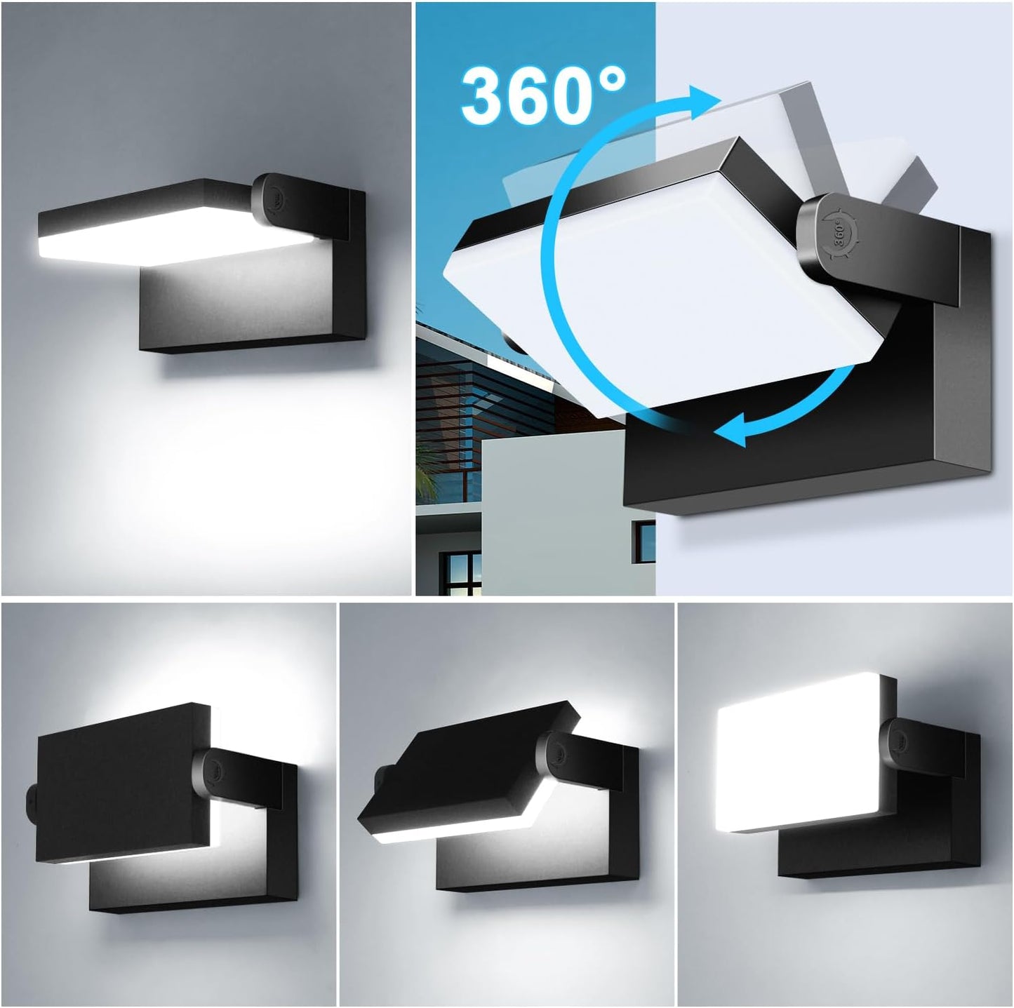 60W LED Outdoor Wall Lights 360° Rotatable LED Flood Lights Modern Commercial Security 5000K IP65 Waterporof Wall Mounted Light for Garage Yard Porch 4 Pack