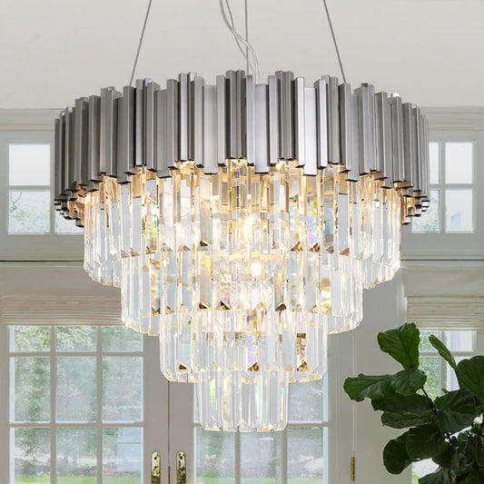 ANTILISHA Modern Crystal Chandelier Lighting Fixture 22'' Living Dining Room Chandeliers Contemporary Pendant Light Fixtures Ceiling Hanging for