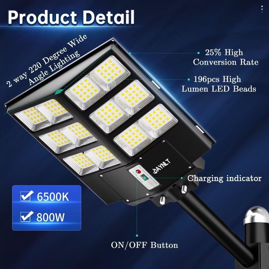 JAYLNT Solar Street Lights Outdoor - 700W Solar Parking Lot Lights, 6500K LED Solar Lights, Dusk to Dawn, Motion Sensor,IP67 Waterproof, Commercial