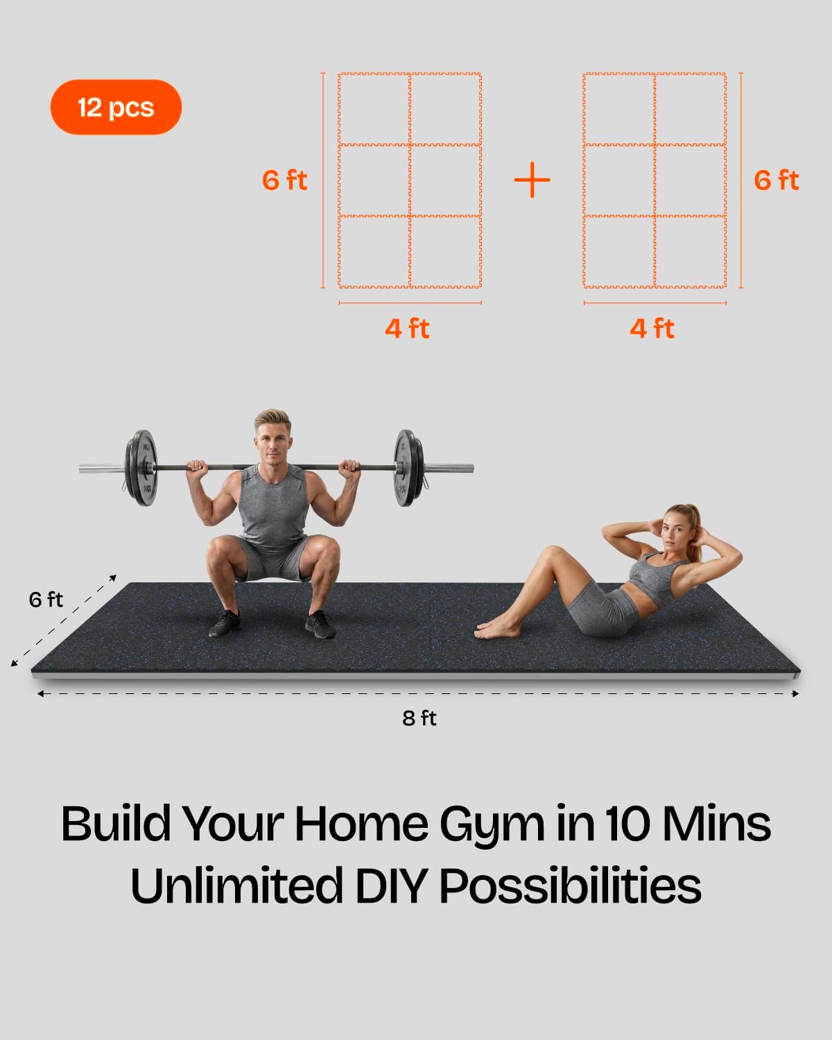 0.56 Inch Thick 48 Sq Ft Gym Flooring for Home Gym, 12 Tiles Robust Rubber Top with Eva Foam Exercise Equipment Mats, Protective Flooring Puzzle Mat for Fitness Room 0.56in Black/Blue 48 Sq Ft (12 Tiles)