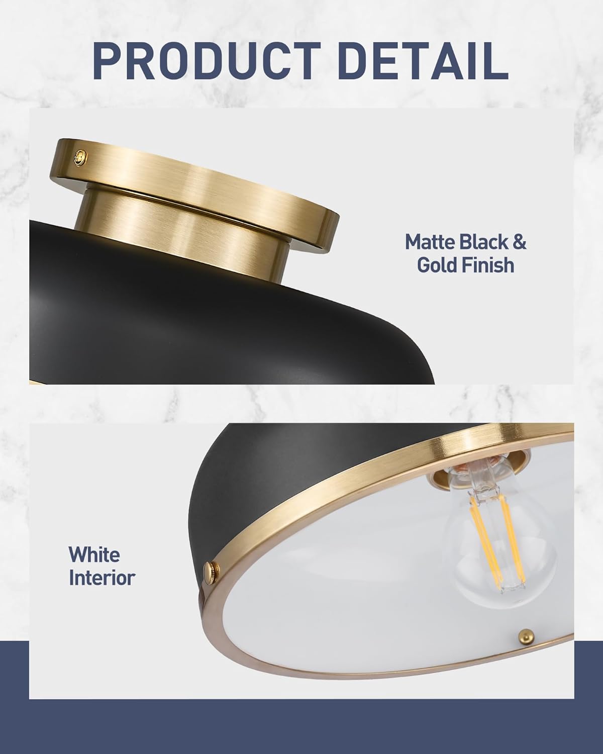 2 Pack Ceiling Light, 16 Inch Semi Flush Mount Ceiling Light, Black and Gold Ceiling Light Flush Mount, Light Fixtures Ceiling Mount for E26 Base Bedroom Hallway Dressing Room, KDCL15-BKE-2PK Black 12inch, E26 2