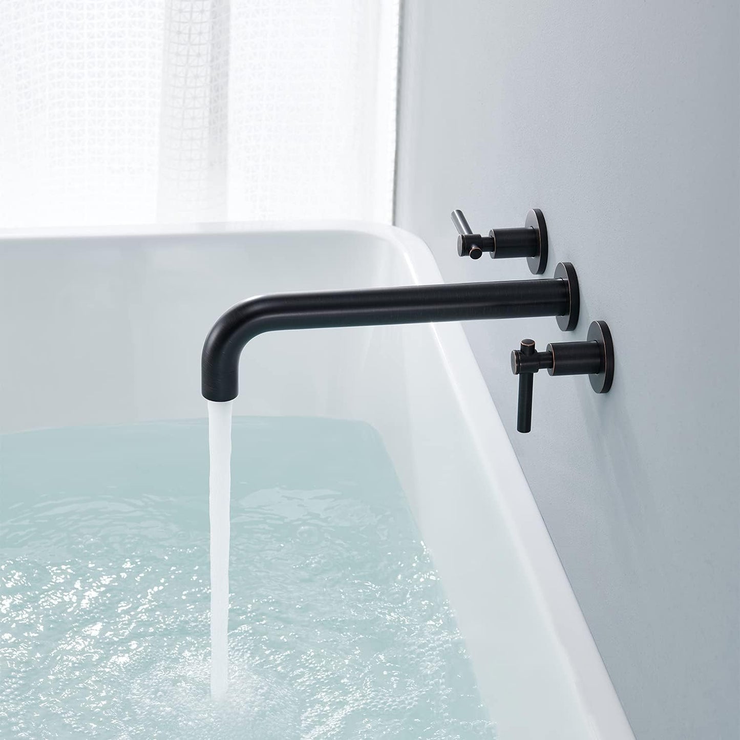 Wowkk Tub Filler Wall Mount Tub Faucet Oil Rubbed Bronze Brass Bathroom Bathtub Faucets with 2 Handles (Oil Rubbed Bronze)