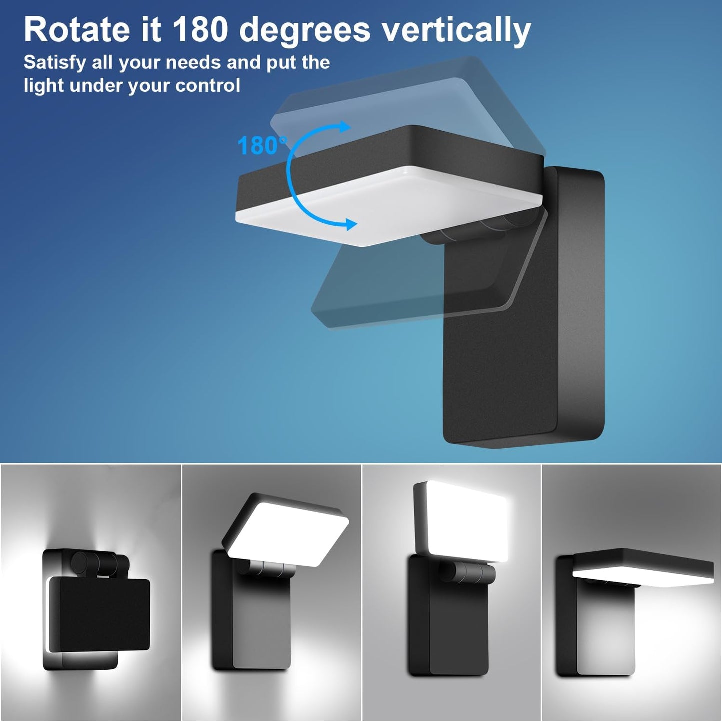 ledmo 60W LED Outdoor Wall Light Switch Control 360° Rotatable Head with 180° Tilt Modern Commercial Security Lights Exterior Rotate Freely Patio Lighting 5000k IP66 for Porch/Yard/Barn，8 Pack