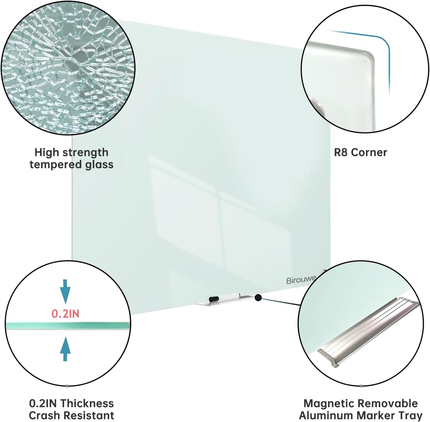 Magnetic Glass Whiteboard - Glass Dry Erase Board 48&#34;x36&#34; Large Frameless Glass Board for Walls Office School and Home