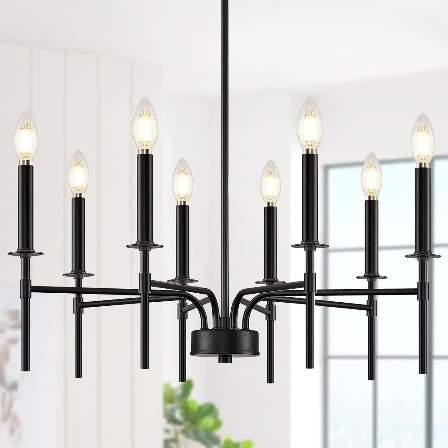 ZUYURT 8 Light Modern Black Chandelier Light Fixture,Farmhouse Chandeliers for Dining Room Lighting Fixtures Over Table,Round Iron Candle Chandelier