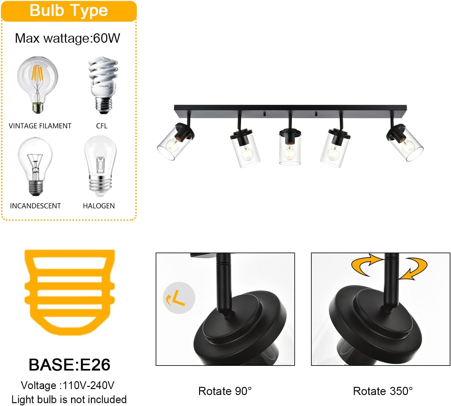 Bathroom Light Fixtures Black 5 Light Track Lighting Kit Modern Kitchen Semi Flush Mount Ceiling Spot Lights Fixture Ind