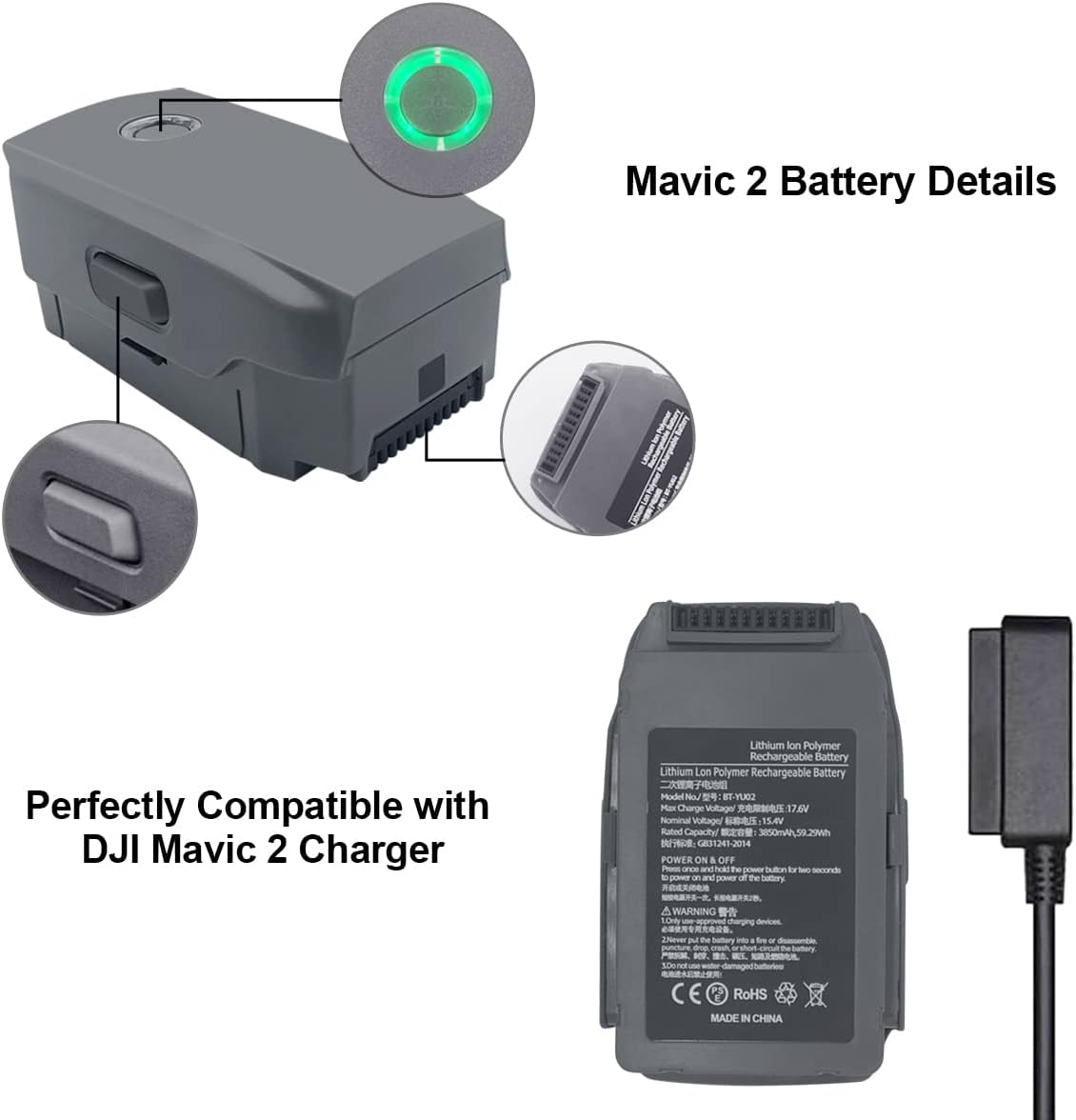 KUWATA Intelligent Flight Battery for DJI Mavic 2 Pro, Mavic 2 Zoom, Mavic 2 Enterprise Advanced, 3850mAh, Camera Drone Extended Battery