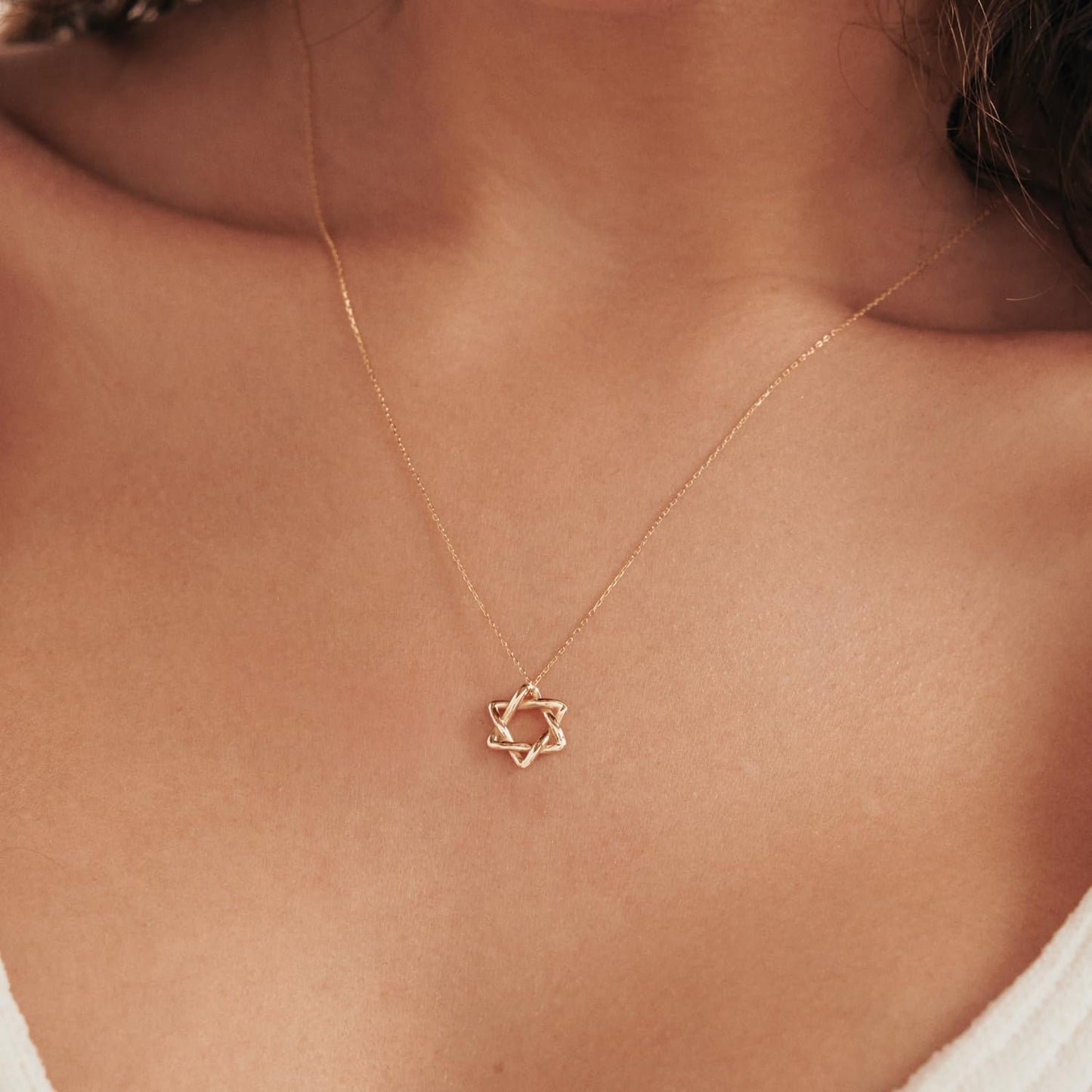 Gelin Dainty Interlocking Star of David Necklace for Women in 10K Solid Gold, 18 Inch Chain
