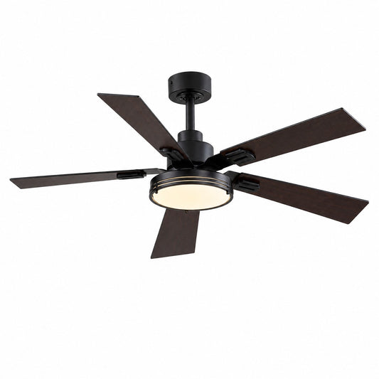 52" Ceiling Fan with Light, Farmhouse DC Motor Ceiling Fan with Remote & APP Control, 6-Speed Reversible, 3CCT Dimmable LED, 5 Walnut Blades for Living Room Bedroom 1