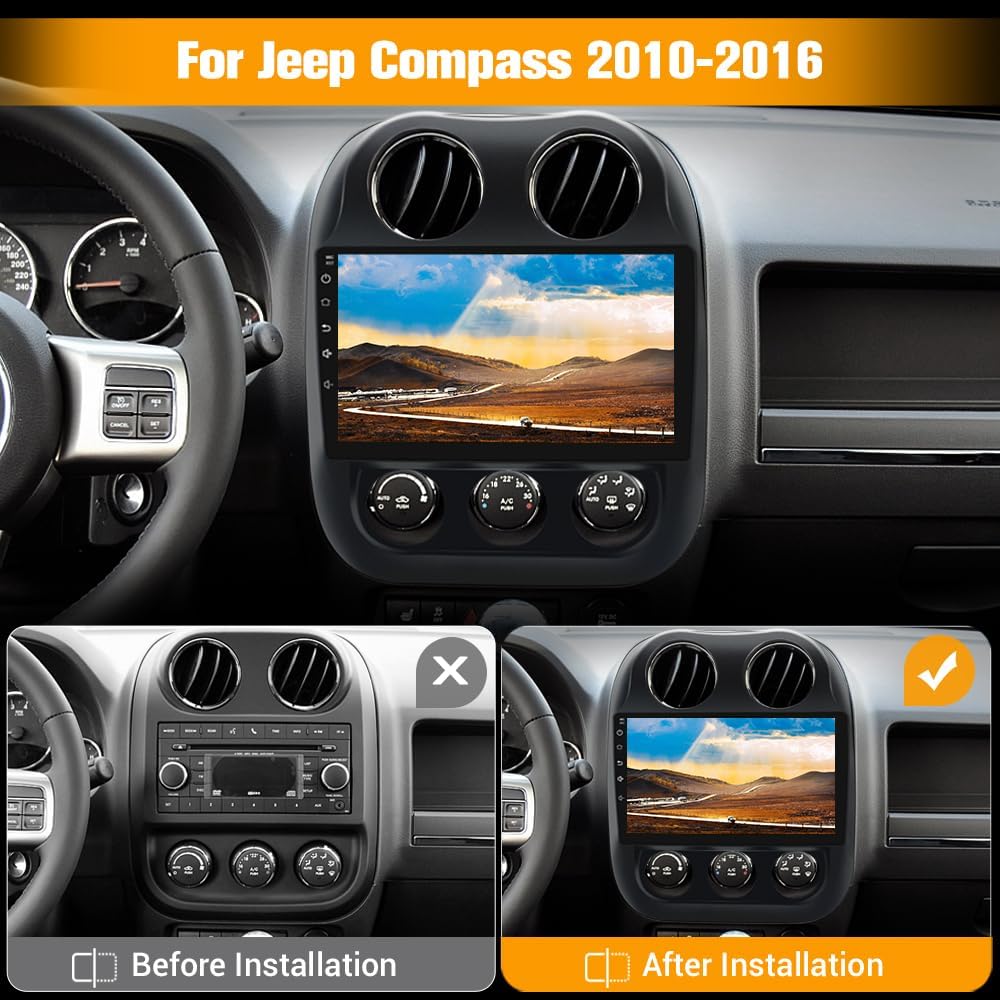 4G+64G 10 inch Touch Screen CarPlay & Android Auto Car Radio Stereo for Jeep Compass Patriot 2010-2016