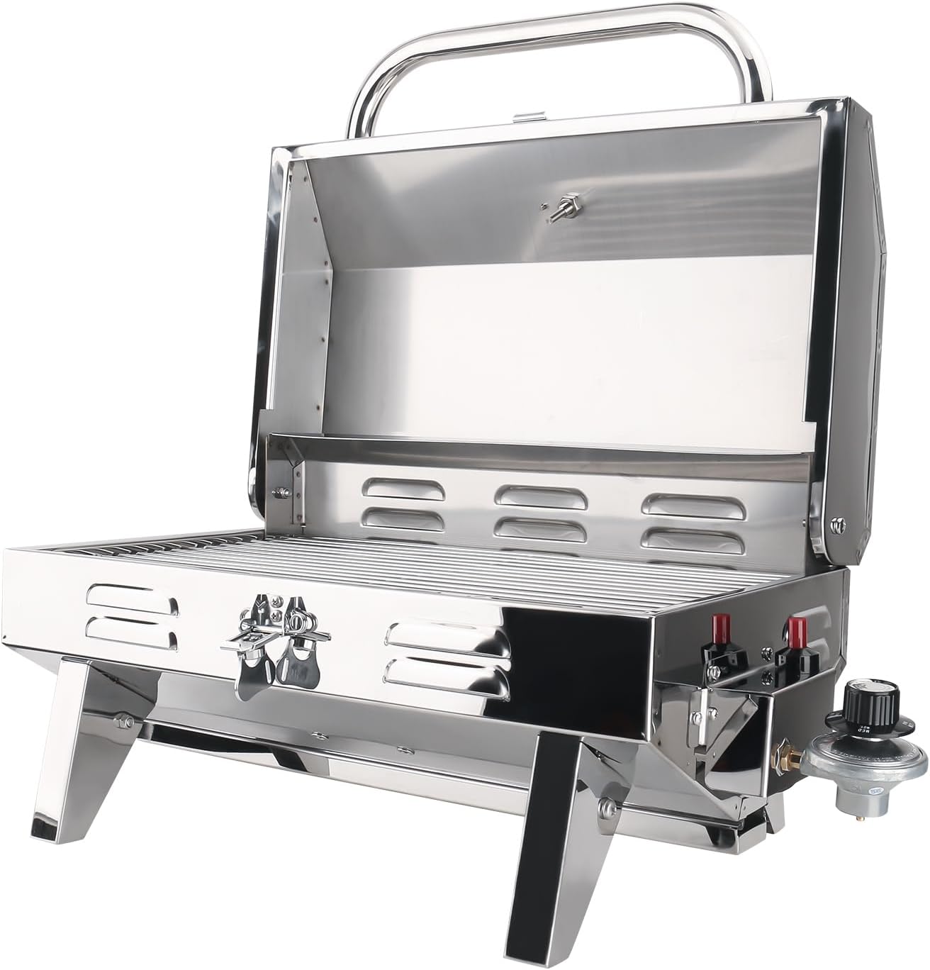 Tabletop Gas Grill, 304 Stainless Steel Marine Grills, NO ROD HOLDER MOUNT, Portable Propane BBQ for Boats & Tailgating & Camping, Built in Thermometer (Grill)