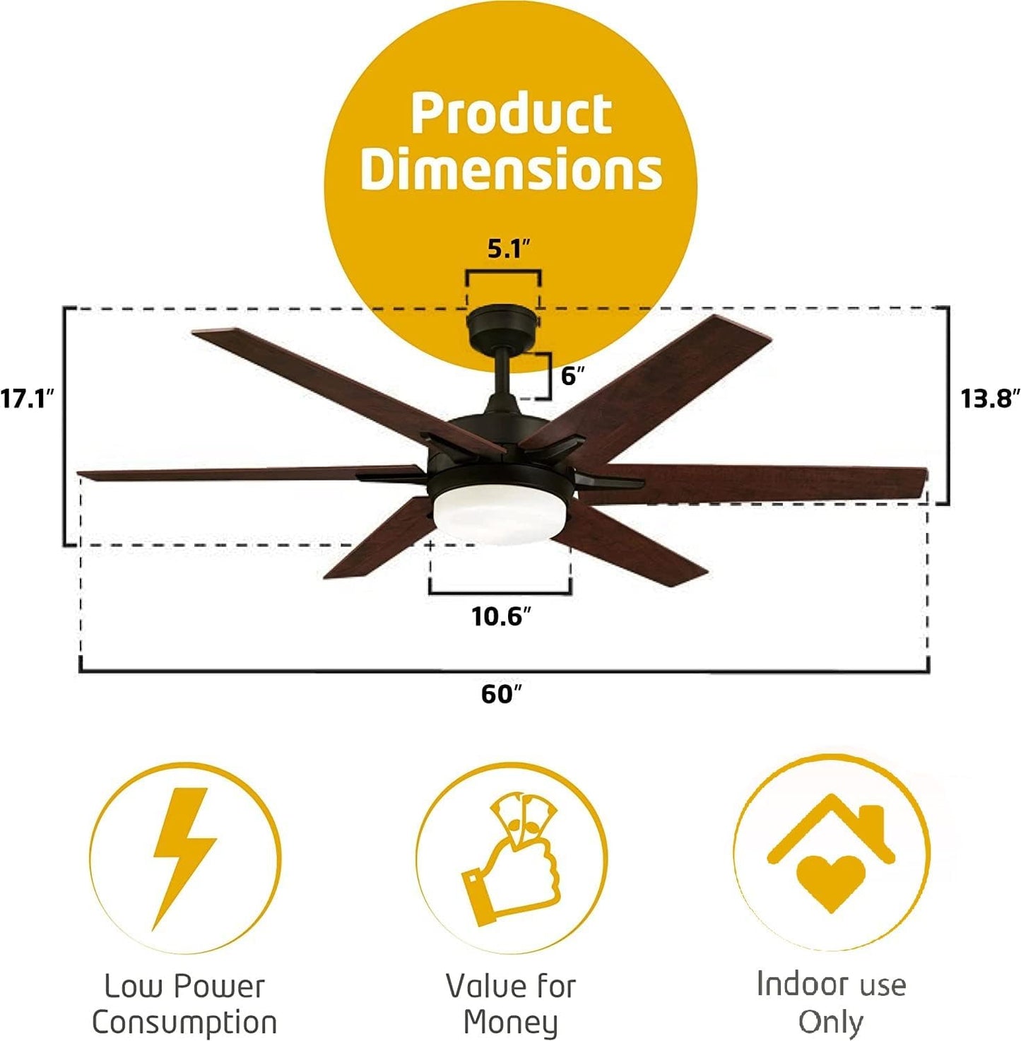 Ciata 60-inch Ceiling Fans with Lights  Smart Ceiling Fan for Bedroom/Living Room  Advanced Ceiling Fan with Remote Compatible with Alexa/Google Home