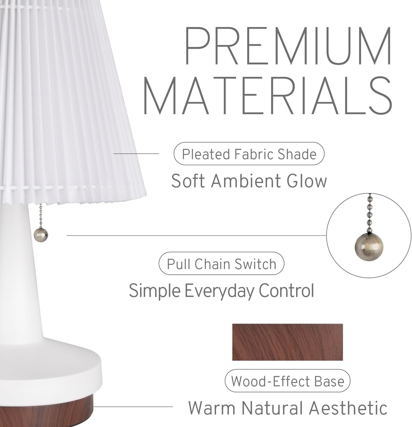 HarvestLand Pirouette 16'' White Table Lamp, Pleated Shade Bedside Lamp, Lamp for Living Room, Nightstand Lamp