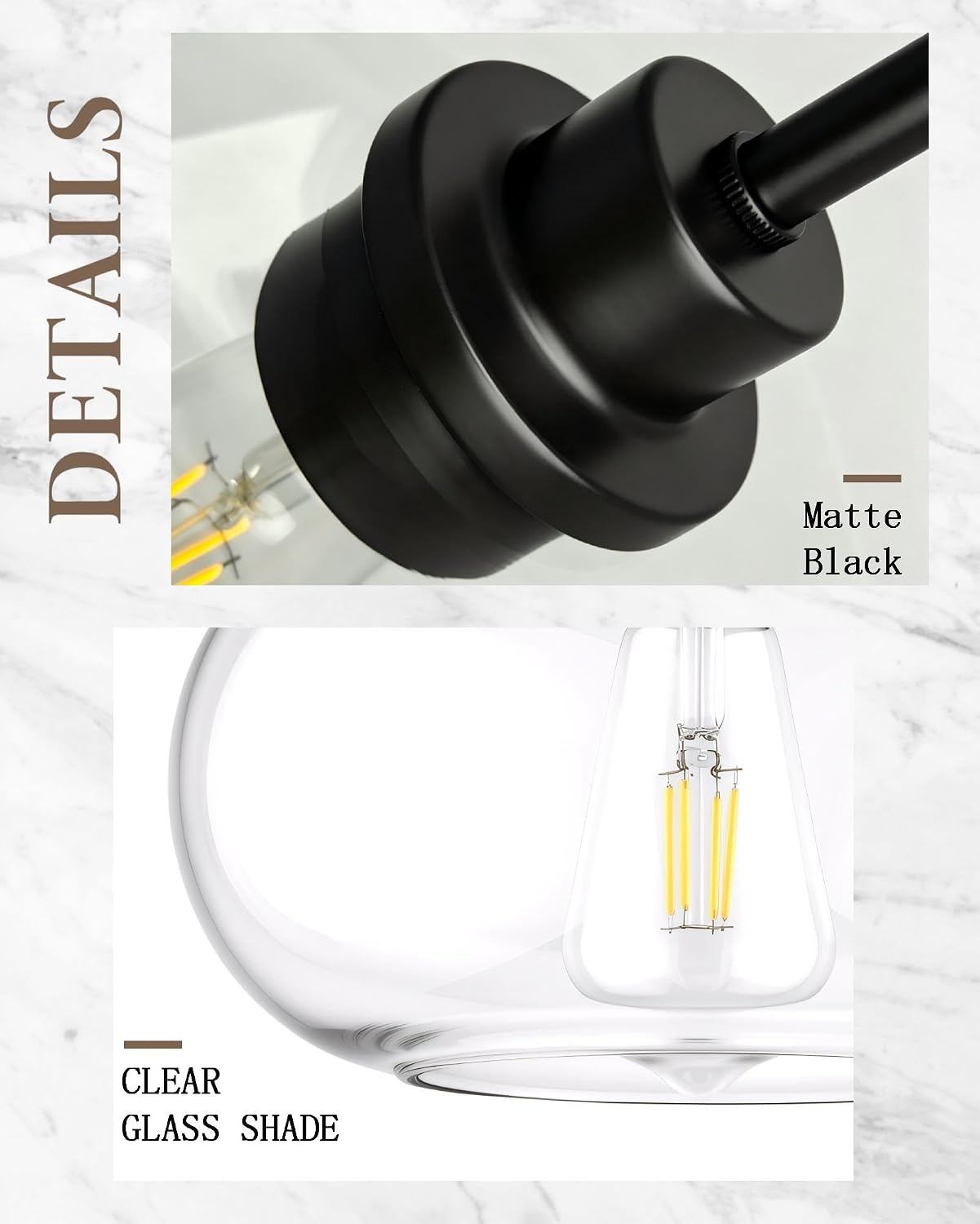 2-Pack Pendant Lights Kitchen Island, Matte Black, IN-Pl02-BK-2PK | 10-Inch Dia Kitchen Island Pendant Lights Set of 2, Round-Shaped Design, 42-Inch Adjustable Downrods, E26 Sockets; Hardwired.