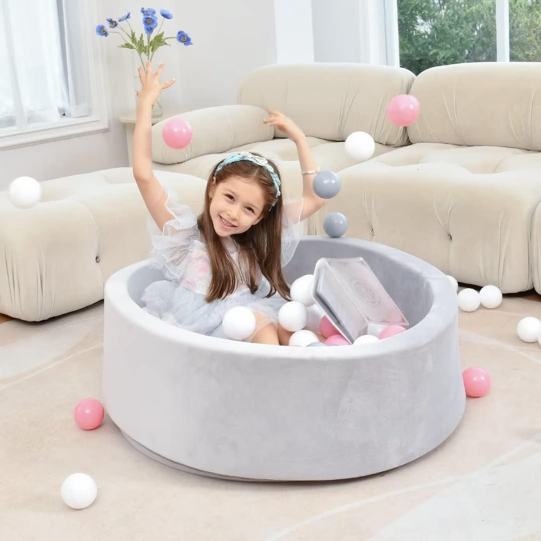 nowilt Foam Ball Pit- Gray Ball Pit for Kids 36x11 with 200 Colored Balls. Ball Pit for Toddlers, Babies, Young Children. Hours of Healthy Activity &