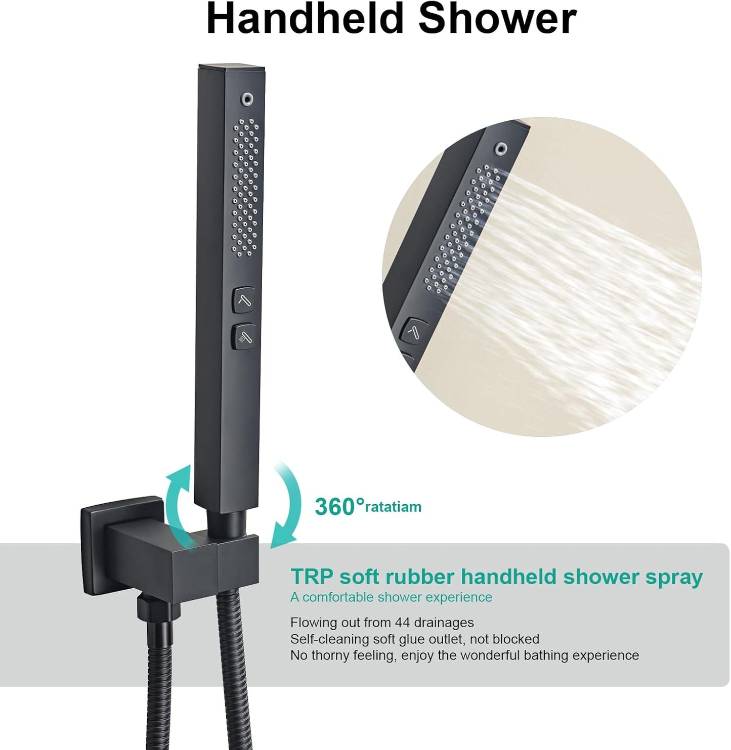 YSNOL Shower System Matte Black Shower Faucet with Square 12 Inch Rainfall Shower Head and Handheld Spray Combo, High Pressure Bathroom Shower Fixture