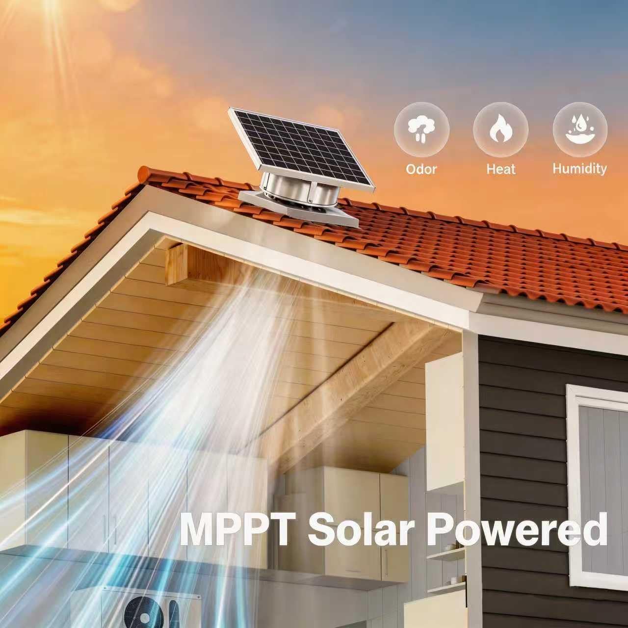 10W Solar Roof Vent Fan, 12V Solar Powered Attic Exhaust Fan with 9.8" x 9.8" Solar Panel, Aluminum Alloy Ventilator for Garage, Warehouse, Greenhouse, Black