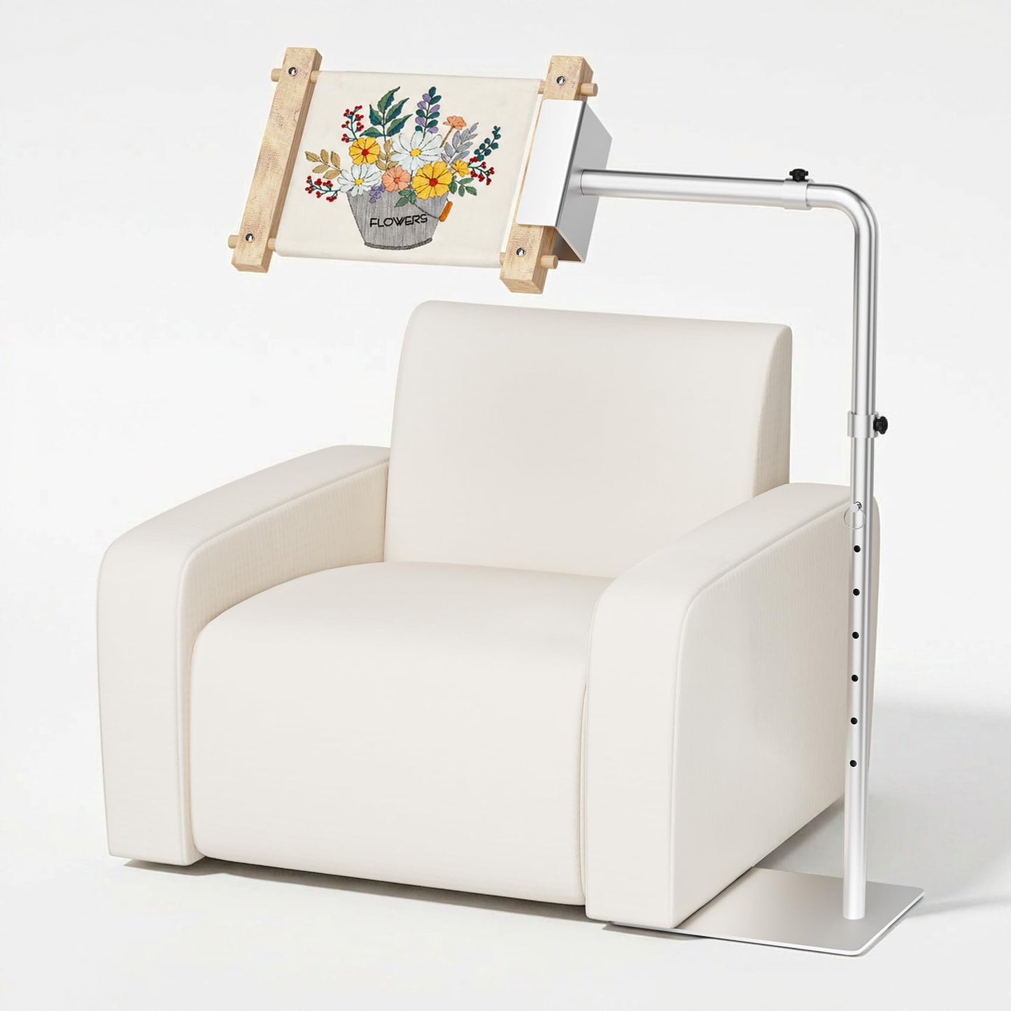 Heavy Duty Needlepoint Floor Stand with Side Clamp – 360° Rotating & Height Adjustable Workstand for Lowery, Cross Stitch Embroidery Stand Fits Q-Snap Frames & Scroll Rods up to 32" Wide, Extra-Large Stable Base