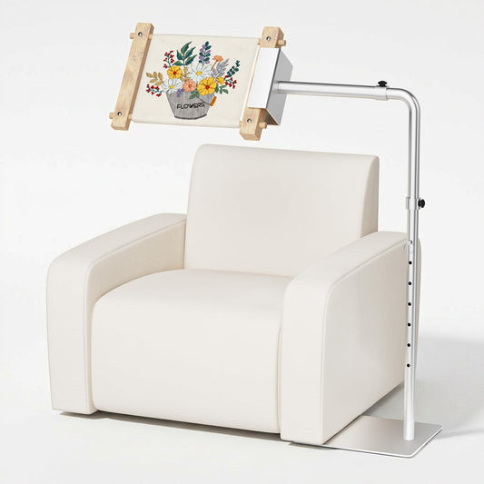 Heavy Duty Needlepoint Floor Stand with Side Clamp – 360° Rotating & Height Adjustable Workstand for Lowery, Cross Stitch Embroidery Stand Fits Q-Snap Frames & Scroll Rods up to 32" Wide, Extra-Large Stable Base