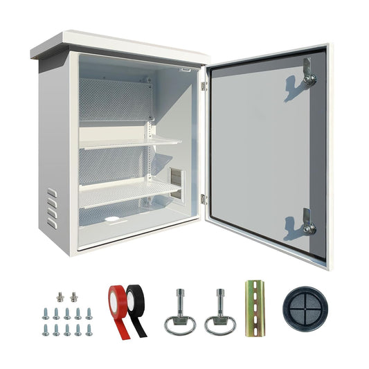 Outdoor Weatherproof Enclosure Electrical Box - 23.6x15.7x11.8' Outdoor Network Enclosure Exterior Box Ventilated Enclosure hinged Outdoor Galvanized