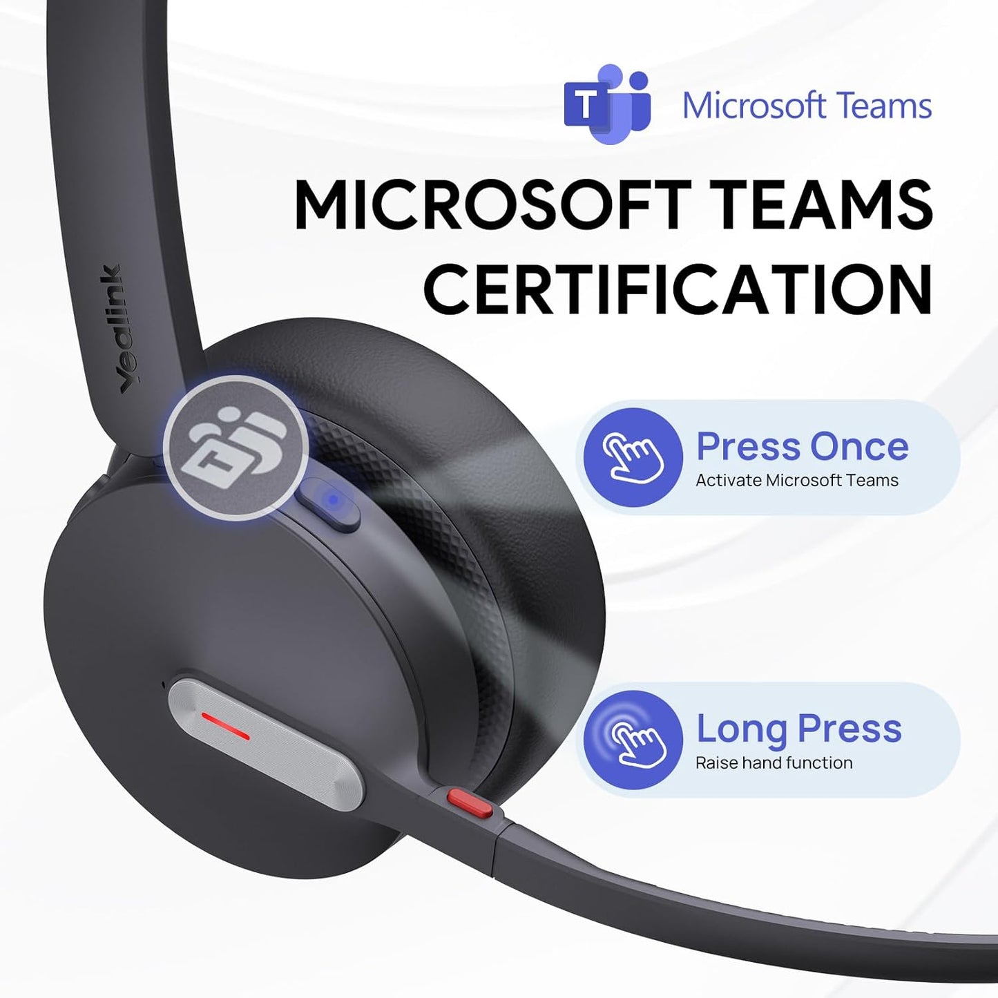 BH70 Mono Teams Wireless Headset with Mic for Work, Microsoft Teams Certified Bluetooth Headphone for 35h Calling,