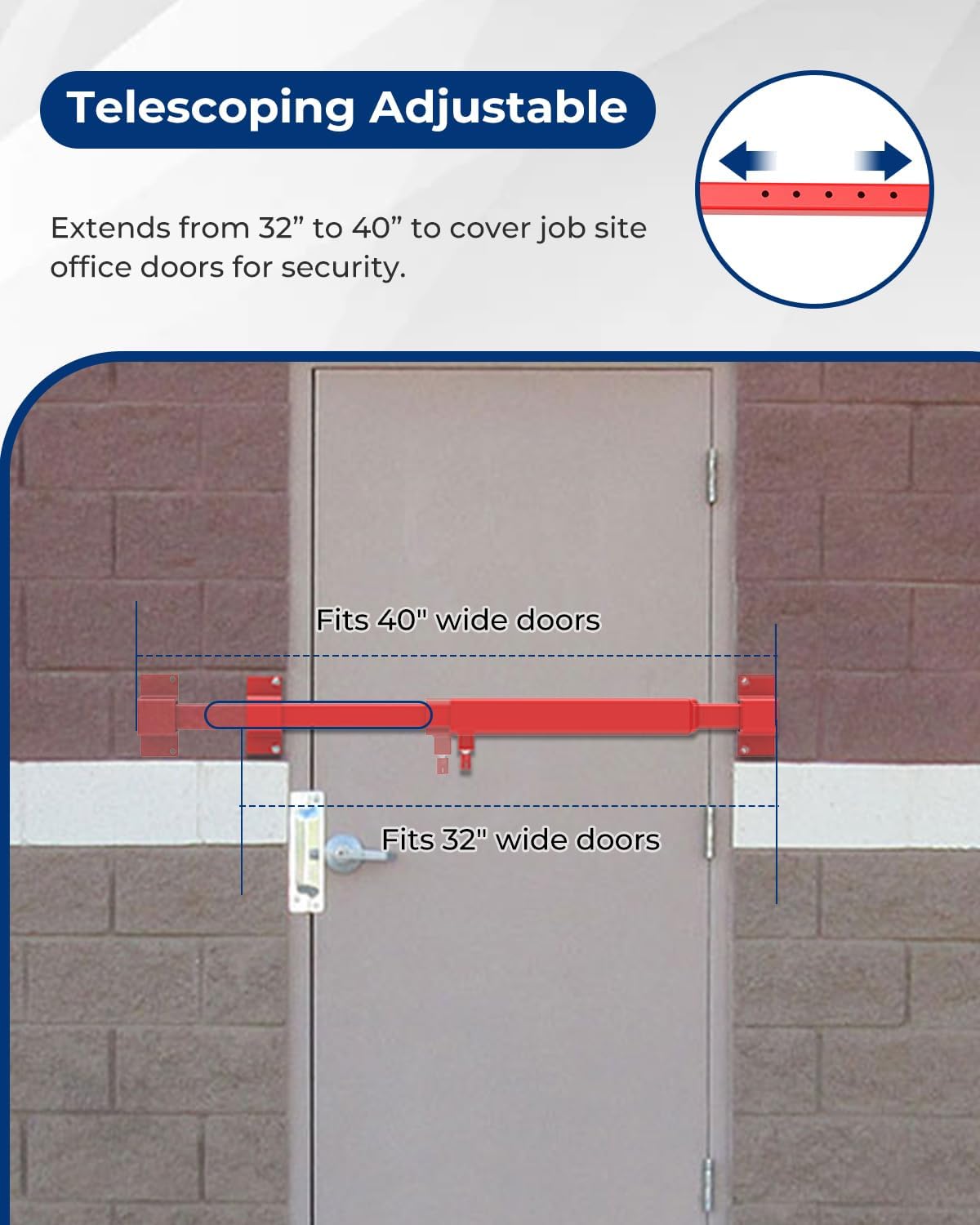 vikofan Steel Job Site Door Brace Security Bar - Reliable Red Theft Protection Heavy Duty Security Door Bar Adjustable for Office Tr