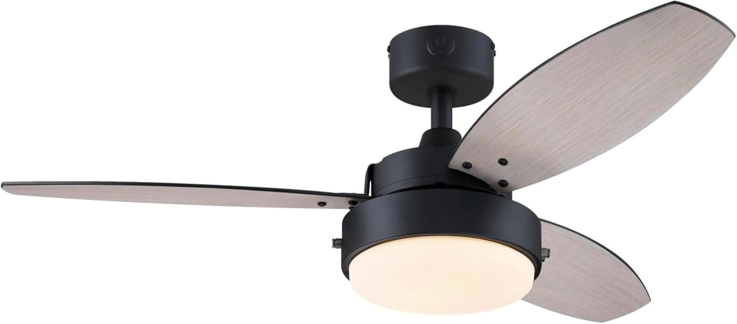 Westinghouse Lighting Alloy Contemporary Indoor/Outdoor Ceiling Fan, LED Light Fixture with Opal Frosted Glass, 42 Inch, Matte Black Finish