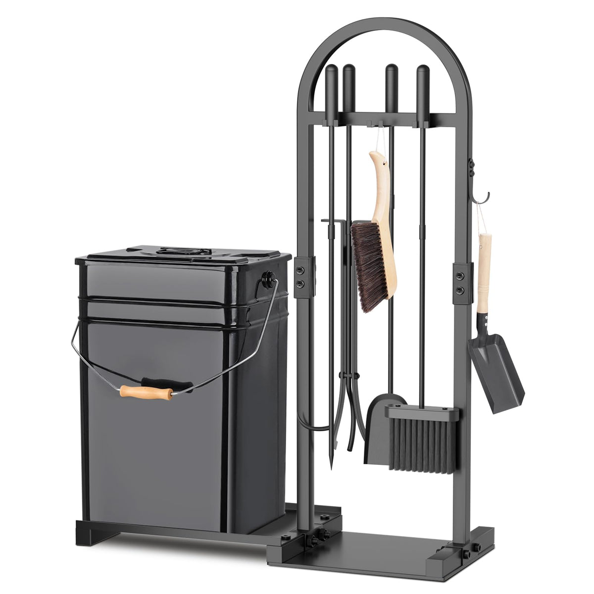 FUQUN 8-Piece Fireplace Tool Set with Stand and 7.2-Gallon Ash Bucket