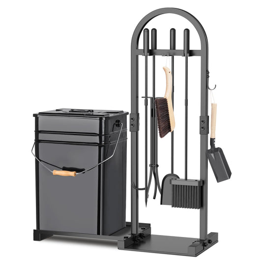 FUQUN 8-Piece Fireplace Tool Set with Stand and 7.2-Gallon Ash Bucket