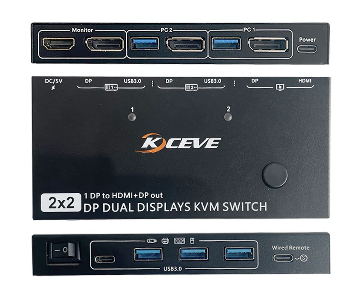 DP KVM Switch 2 Computer 2 MonitorsMST KVM Dual Monitor Support Extend and Mirror Modes, HDMI and DP Monitor Output DP KVM Switcher for 2 Computers