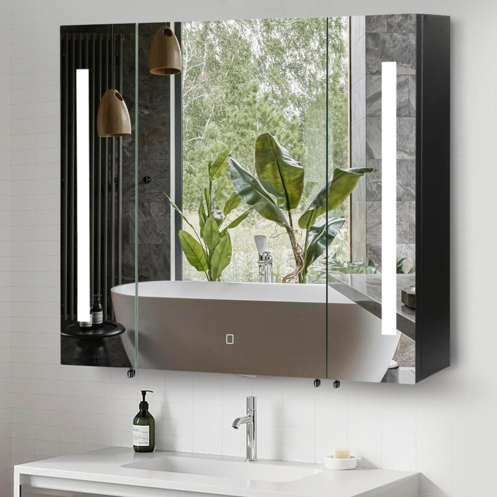 36 inch X 26 inch LED Lighted Bathroom Medicine Cabinet with Mirror, Surface Mount