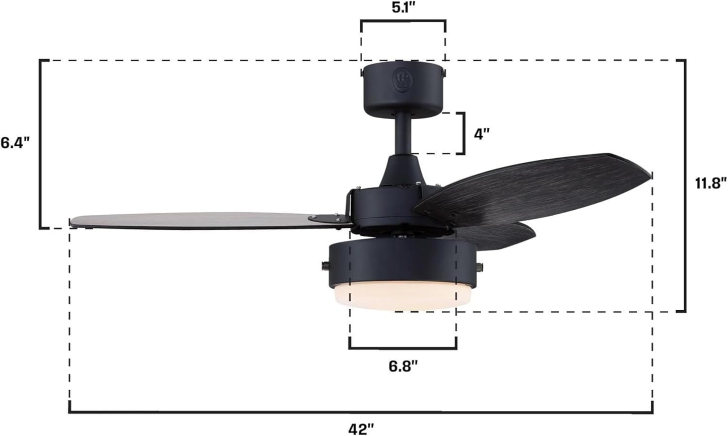 Westinghouse Lighting Alloy Contemporary Indoor/Outdoor Ceiling Fan, LED Light Fixture with Opal Frosted Glass, 42 Inch, Matte Black Finish