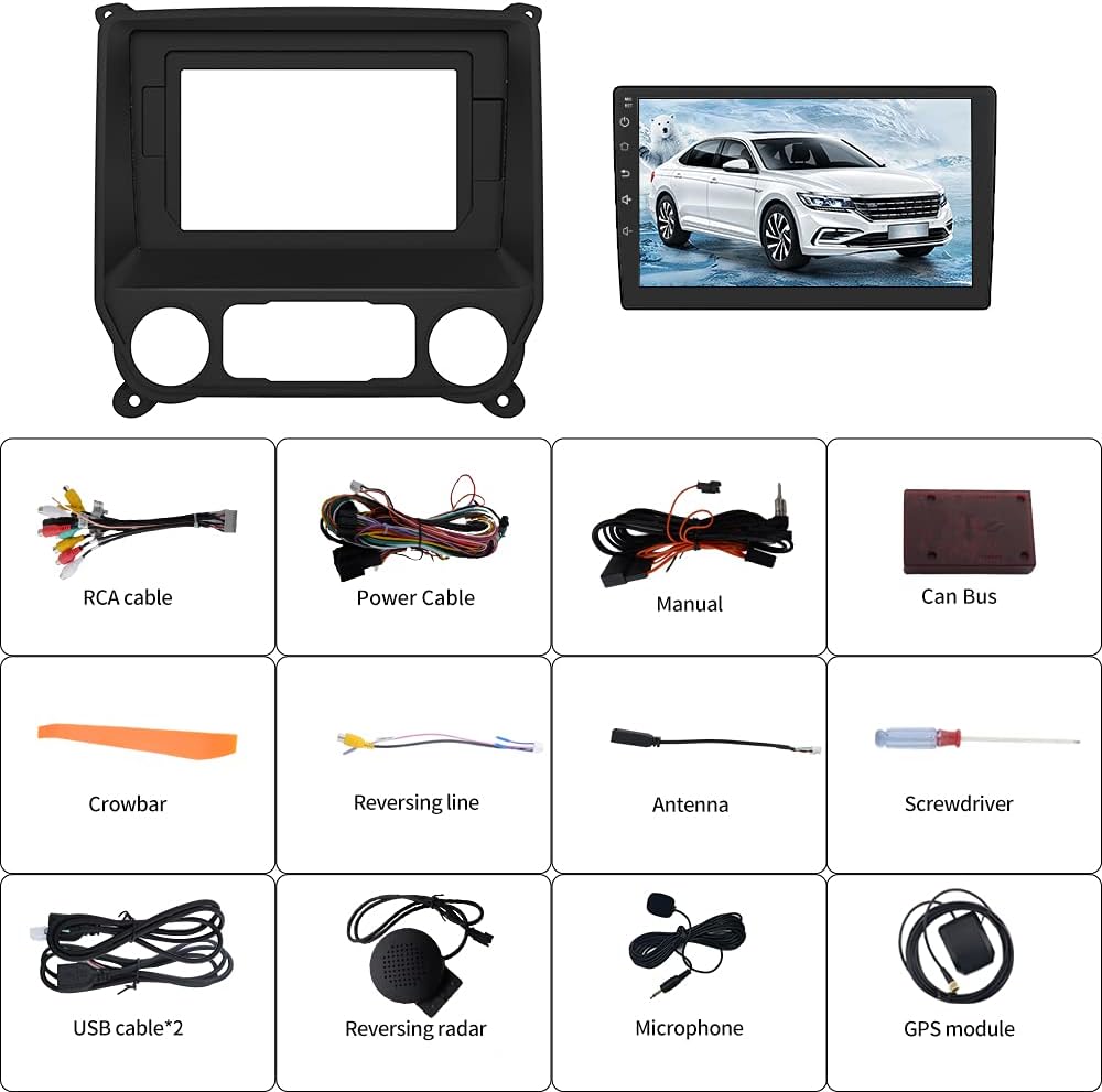 AWESAFE Android 13 Car Radio Stereo for Chevy Silverado GMC Sierra 2014-2018 10 Inch Touch Screen Support Carplay Android Auto 2G RAM 32G ROM without camera