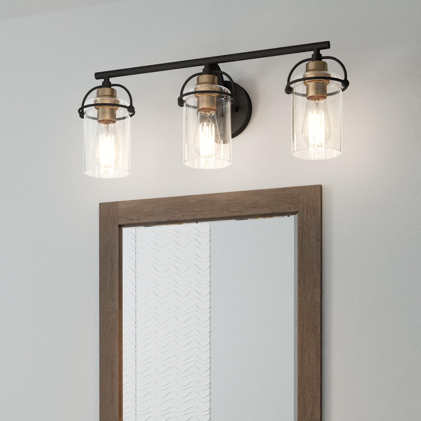 Quoizel Emerson 24" 3-Light Matte Black Vanity Light, Bathroom Lighting Fixture with Clear Glass Shades, Transitional Wall Mount for Over Mirror Matte Black 3-Light