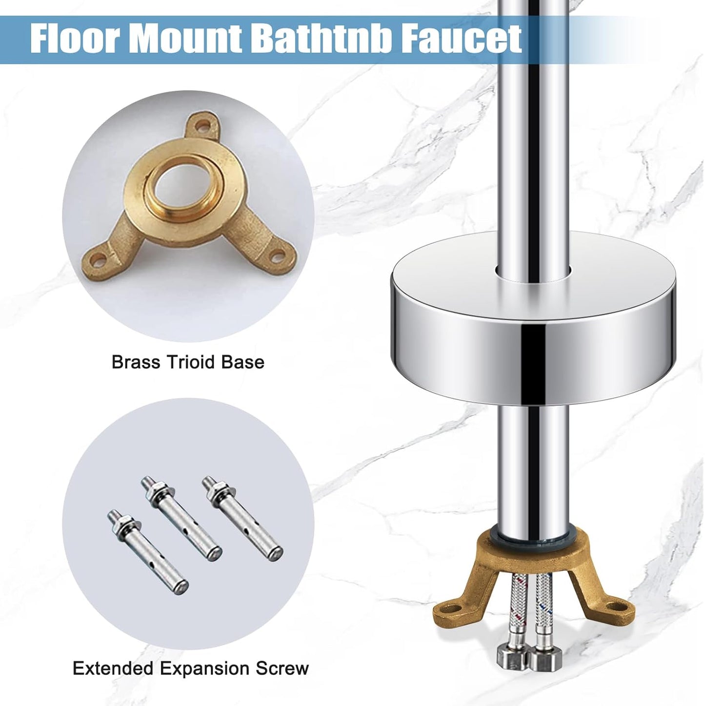 Freestanding Bathtub Faucet Polished Chrome Free Standing Floor Mounted Tub Faucet Tub Filler, Bathroom High Flow Shower Faucets with Handheld Shower