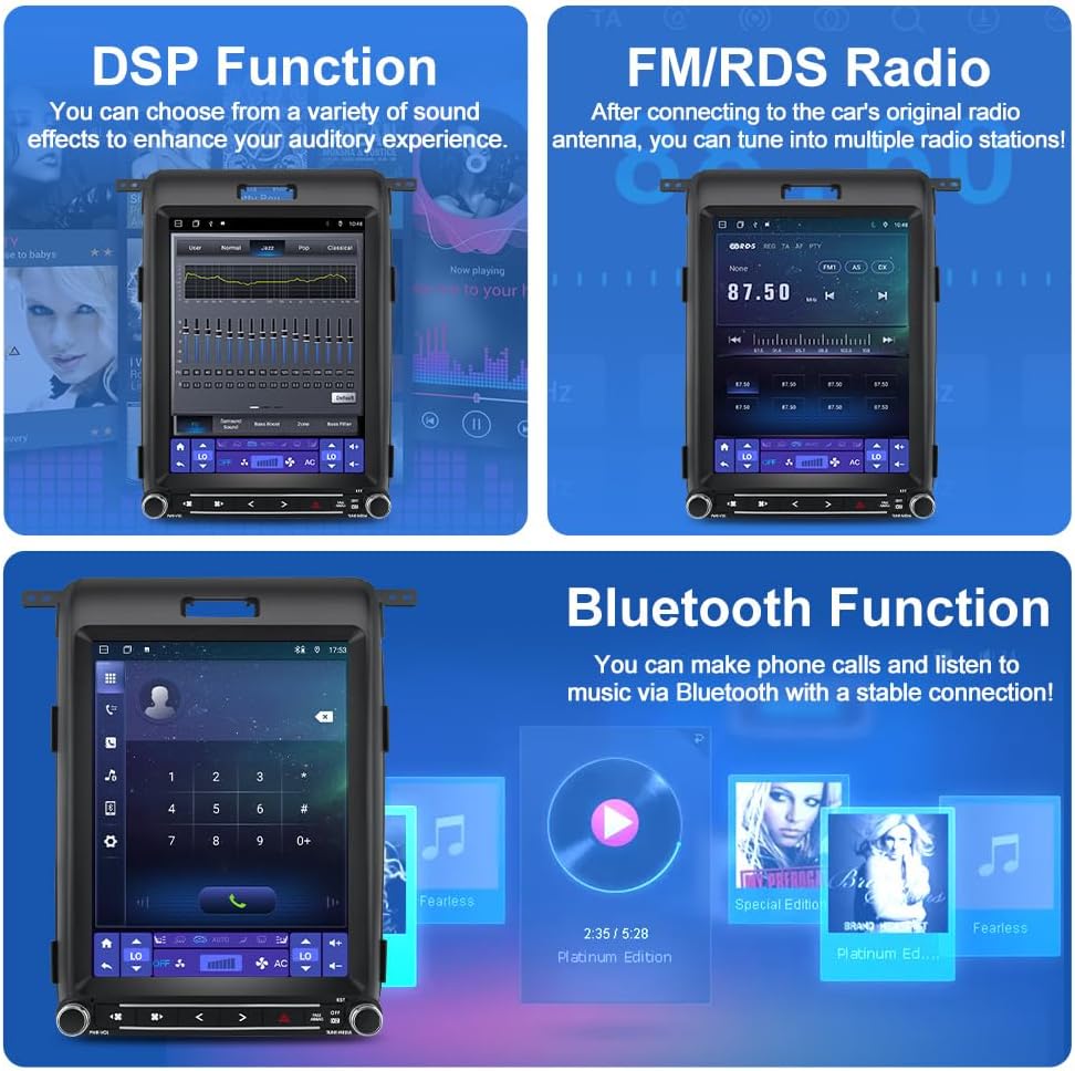 12.1" T-Style Android 15 Car Radio for Ford F150 2013-2014, 8-Core CPU 4GB+64GB with 4G SIM | Wireless Carplay & Android Auto | GPS | WiFi Bluetooth | FM AM RDS | SWC | DSP