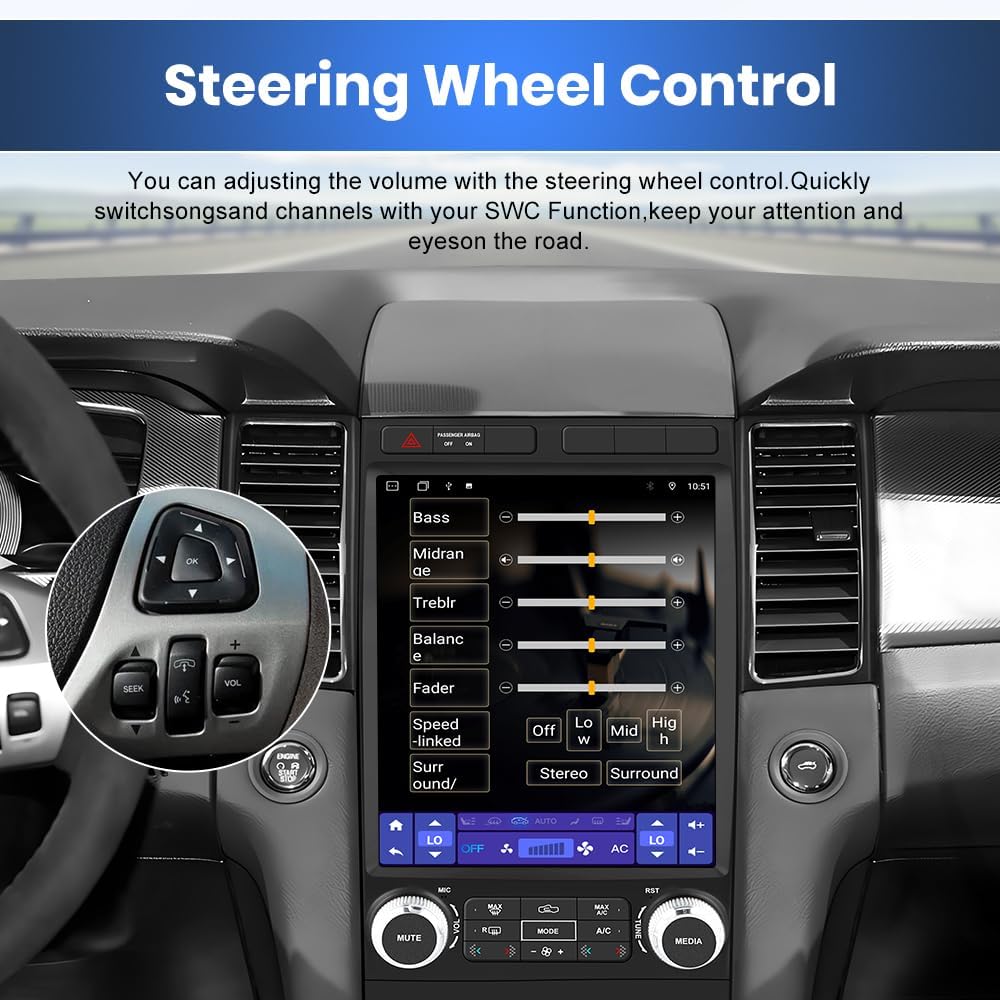Android 13 Car Radio for Ford Taurus 2012 2013 2014, 12.1 Inch Touch Stereo with Wireless CarPlay & Android Auto, SWC, DSP, GPS,Bluetooth, WiFi, AM,FM [4+64G]