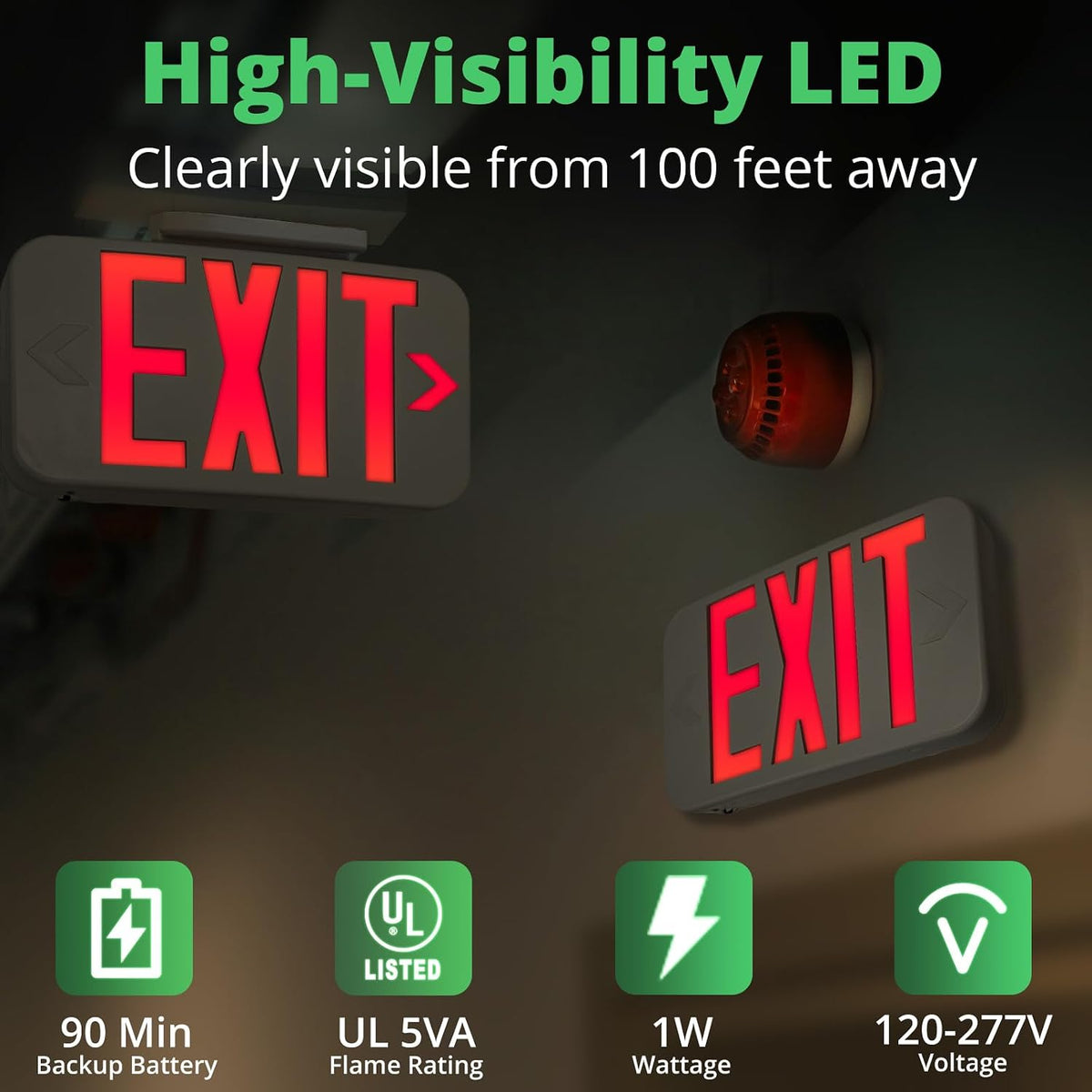GKOLED Double-Sided LED Exit Sign, Switchable Color, Emergency Light, 6Pack