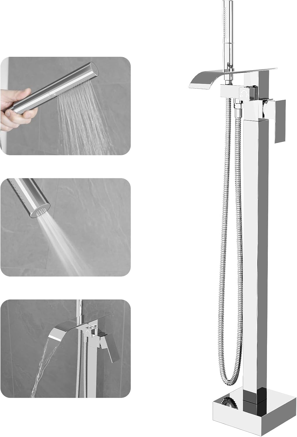 Tub Filler Freestanding Bathtub Faucet Polished Chrome Floor Mount Tub Faucet Waterfall Bathtub Filler with CUPC Certif