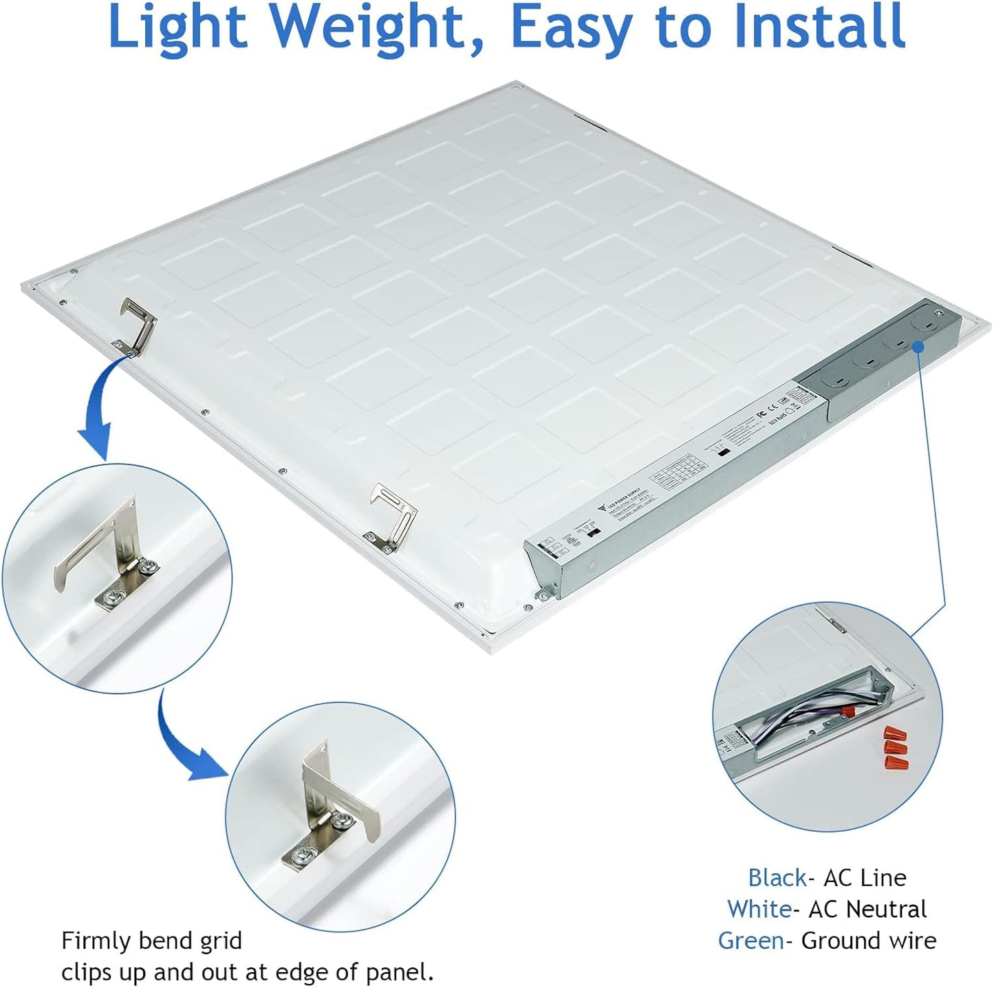 2x2 LED Flat Panel Light, Drop Ceiling Light 3000K 4000K 5000K 3 Color Temperature Selectable & 0-10V Dimmable, 20W/30W/40W Options, 100-277Vac, ETL,