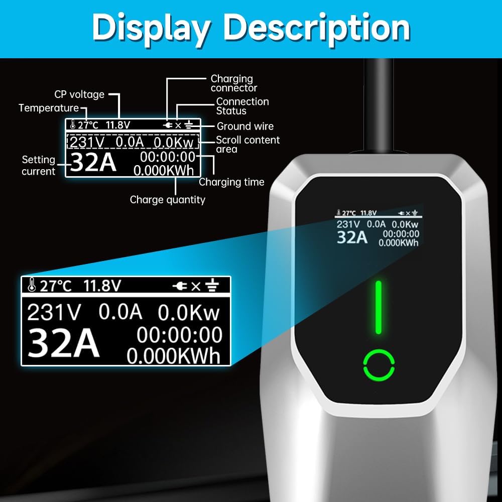 Portable Electric Vehicle Charger Level 2, 7.68KW Fast Charger with J1772 Connector and NEMA 14-50 Plug Scheduled Charging, Works with EV and Hybrid