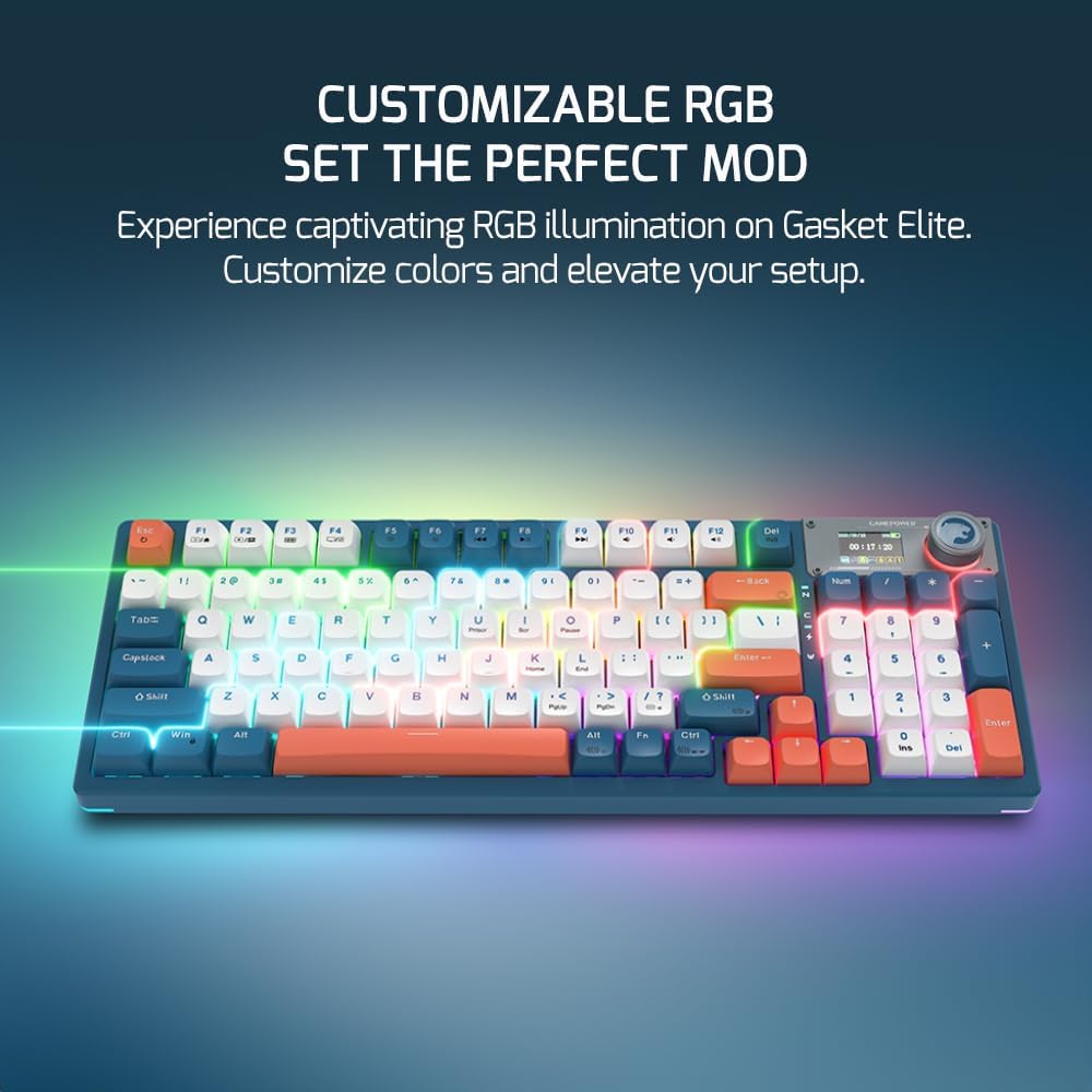 Gasket Elite Triple Mode Mechanical Gaming Keyboard - 95 Keys, Knob Switch, 4000mah, 60M Clicky Blue switches, Wired/2.4G/Bluetooth 5.1, RGB Backl